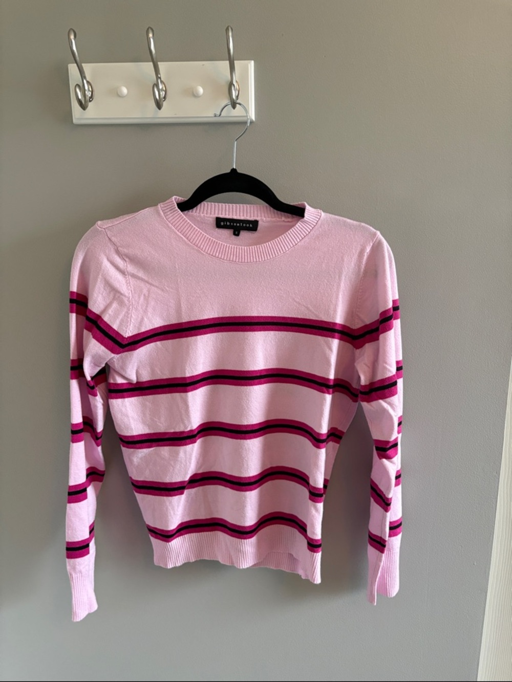 Gibson Pink Crewneck with Magenta & Dark Pink Stripes